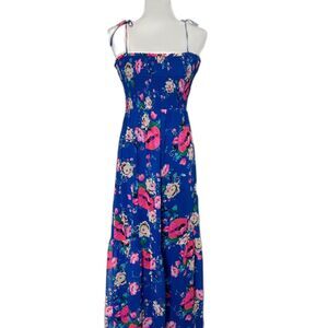 EXPRESS Floral Tank Maxi Tie-Shoulder Smocked Sundress Size S